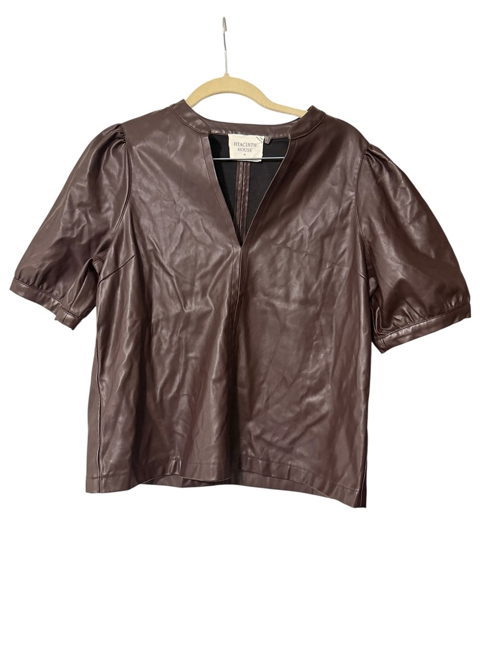 Tuckernuck Hyacinth House Brown Faux Leather Puff Sleeve Top Size M - Picture 2 of 8
